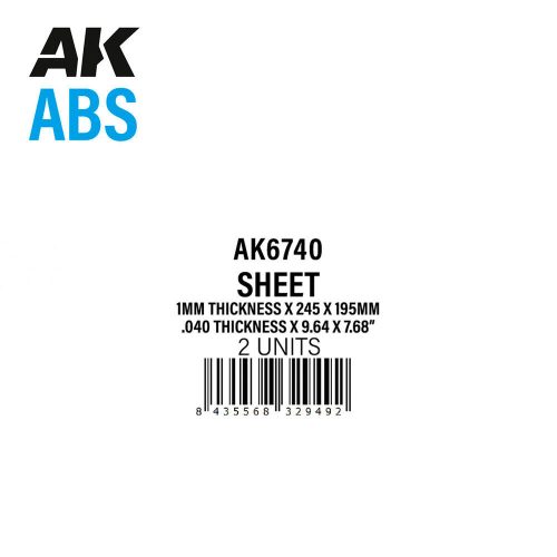 AK Interactive - 1mm thickness x 245 x 195mm - ABS SHEET