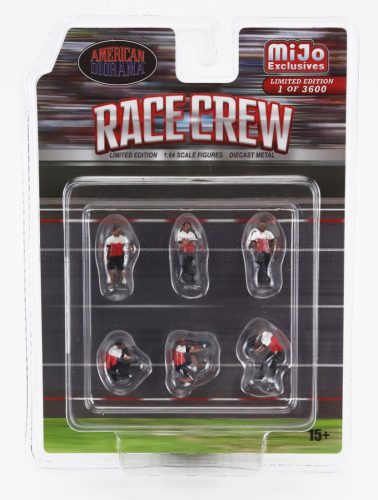 American Diorama - FIGURES SET 6X MAN RACE CREW WHITE RED BLUE