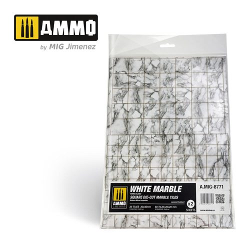 AMMO - White Marble. Square Die-cut Marble Tiles - 2 pcs