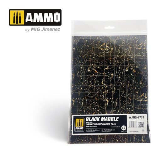 AMMO - Black Marble. Square Die-cut Marble Tiles - 2 pcs