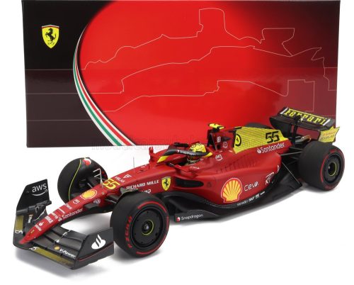 Bbr-Models - FERRARI F1-75 TEAM SCUDERIA FERRARI N 55 4th MONZA ITALY GP 2022 CARLOS SAINZ RED YELLOW