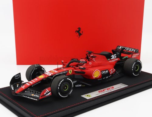 Bbr-Models - FERRARI F1  SF-23 TEAM SCUDERIA FERRARI N 16 4th SINGAPORE GP 2023 CHARLES LECLERC - CON VETRINA - WITH SHOWCASE RED BLACK