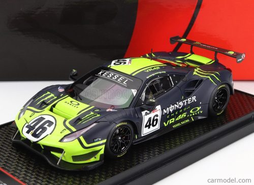 Bbr-Models - Ferrari 488 Gt3 3.9L Turbo V8 Team Kessel Racing Vr46 N 46 12H Gulf 2021 Valentino Rossi - Luca Marini - A.Salucci "Uccio" - Con Vetrina - With Showcase Matt Blue Yellow