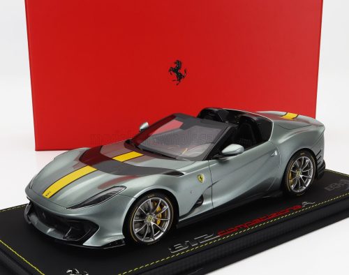 Bbr-Models - FERRARI 812 COMPETIZIONE A SPIDER 2022 - CON VETRINA - WITH SHOWCASE GRIGIO COBURN - GREY MET YELLOW