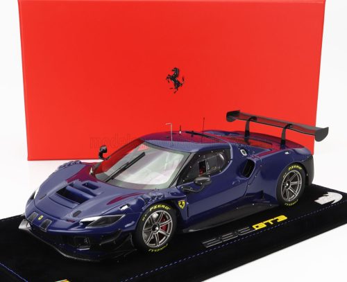 Bbr-Models - FERRARI 296 GT3 EVO 3.9L TURBO V8 N 0 2022 - CON VETRINA - WITH SHOWCASE BLU ELETTRICO - BLUE MET