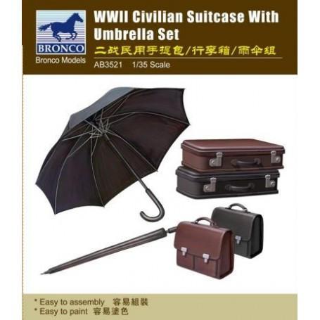 Bronco Models - WWII Civilian Suitcase with Umbrella Set