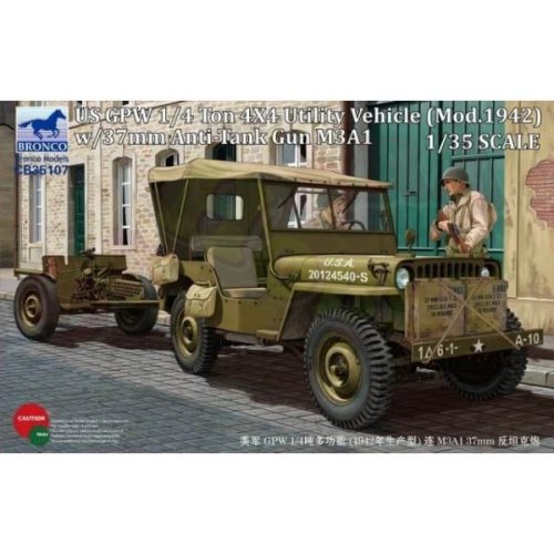 Bronco Models - US GPW 4x4 Light Utility Truck w/37mm Anti-Tank Gun M3A1