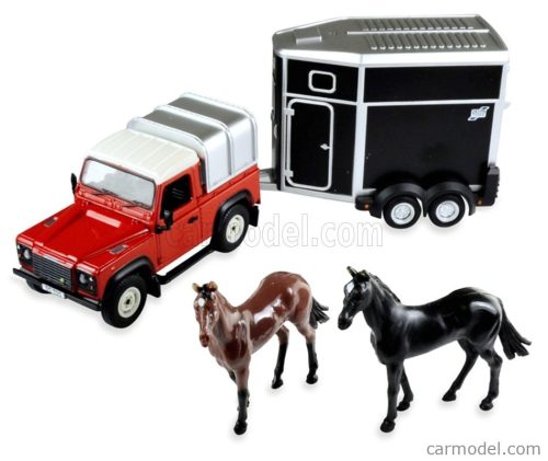 Britains - Land Rover Land Defender 90 Pick-Up Closed 1984 With Horse Trailer - Trasporto Cavalli Red Silver Black