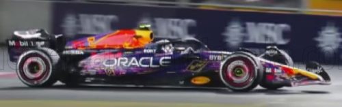 Burago - RED BULL F1  RB19 TEAM ORACLE RED BULL RACING N 11 3rd LAS VEGAS USA GP 2023 SERGIO PEREZ PURPLE YELLOW RED