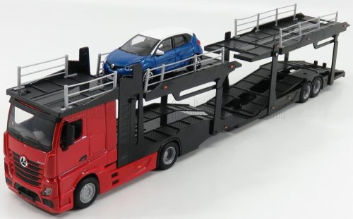 Burago - MERCEDES BENZ ACTROS 2 2545 TRUCK CAR TRANSPORTER 2016 WITH RENAULT CAPTUR RED BLACK