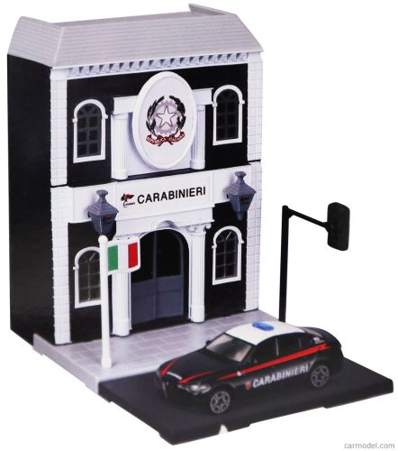 Burago - Accessories Diorama - Set Build Your City Police Station - Caserma Carabinieri - With Alfa Romeo Giulia 2015 Blue White