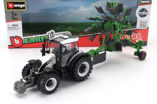 Burago - VALTRA N174 TRACTOR WITH WHIRL RAKE 2017 WHITE BLACK GREEN