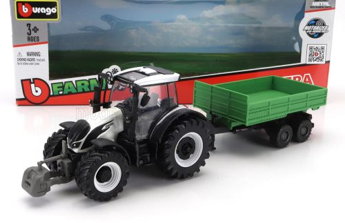 Burago - VALTRA N174 TRACTOR WITH TIPPING TRAILER 2017 WHITE BLACK GREEN