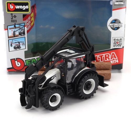 Burago - VALTRA N174 TRACTOR CRANE LOADER 2017 WHITE BLACK