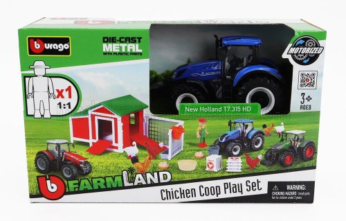 Burago - NEW HOLLAND SET FARM CHICKEN COOP PLAY T7.315 TRACTOR 2009 BLUE