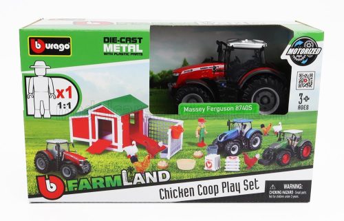 Burago - MASSEY FERGUSON SET FARM CHICKEN COOP PLAY 8740S TRACTOR 2016 RED