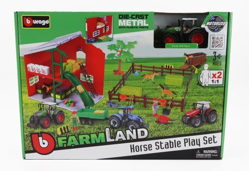 Burago - FENDT SET FARM HORSE STABLE PLAY VARIO 1050 TRACTOR 2016 GREEN