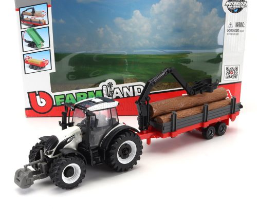 Burago - VALTRA N174 TRACTOR WITH 3X TRAILER 2017 WHITE BLACK GREEN RED