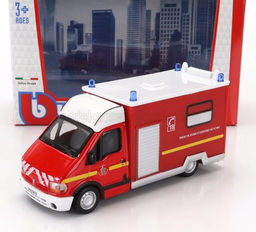 Burago - RENAULT MASTER VAN VEHICULE DE SECOURS ET D'ASSISTANCE AUX VICTIMES AMBULANCE SAPEURS POMPIER 1994 RED WHITE