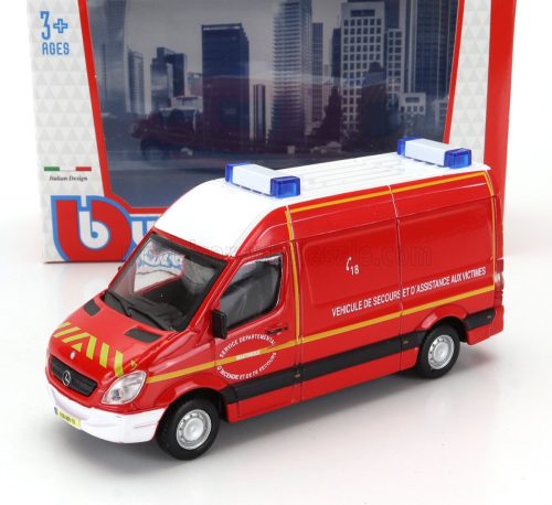 Burago - MERCEDES BENZ SPRINTER VAN VEHICULE DE SECOURS ET D'ASSISTANCE AUX VICTIMES AMBULANCE SAPEURS POMPIER 2019 RED WHITE