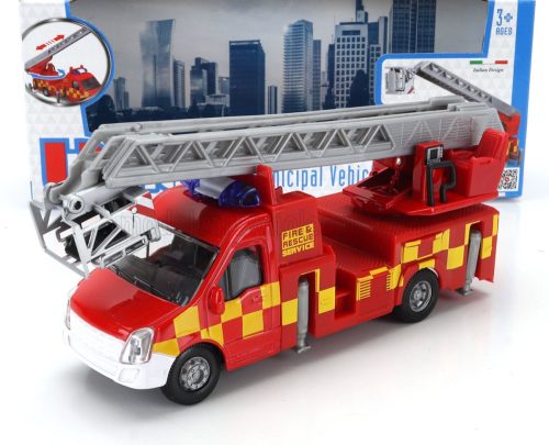 Burago - MERCEDES BENZ SPRINTER GRU CRANE ELEVATOR CON PIATTAFORMA CESTELLO RESCUE FIRE ENGINE 2010 RED YELLOW