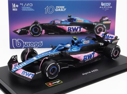 Burago - RENAULT F1  A523 TEAM BWT ALPINE F1 N 10 SEASON 2023 PIERRE GASLY - CON PILOTA E VETRINA - WITH PILOT AND SHOWCASE BLUE BLACK PINK