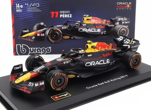 Burago - RED BULL F1  RB19 TEAM ORACLE RED BULL RACING N 11 SEASON 2023 SERGIO PEREZ - CON PILOTA E VETRINA - WITH PILOT AND SHOWCASE MATT BLUE