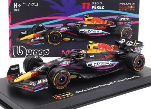 Burago - RED BULL F1  RB19 TEAM ORACLE RED BULL RACING N 11 2nd MIAMI GP 2023 SERGIO PEREZ - WITH HELMET AND PLASTIC SHOWCASE MATT BLUE