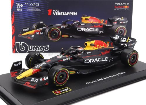 Burago - RED BULL F1  RB19 TEAM ORACLE RED BULL RACING N 1 WORLD CHAMPION SEASON 2023 MAX VERSTAPPEN - CON PILOTA E VETRINA - WITH PILOT AND SHOWCASE MATT BLUE