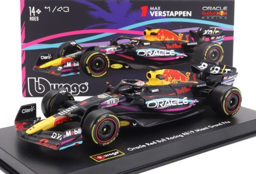 Burago - RED BULL F1  RB19 TEAM ORACLE RED BULL RACING N 1 F1  RB19 TEAM ORACLE RED BULL RACING N 1 WORLD CHAMPION WINNER MIAMI GP 2023 MAX VERSTAPPEN - WITH HELMET AND PLASTIC SHOWCASE MATT BLUE