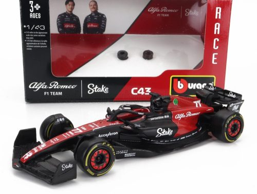 Burago - ALFA ROMEO F1  C43 TEAM STAKE N 77 SEASON 2023 VALTTERI BOTTAS BLACK RED