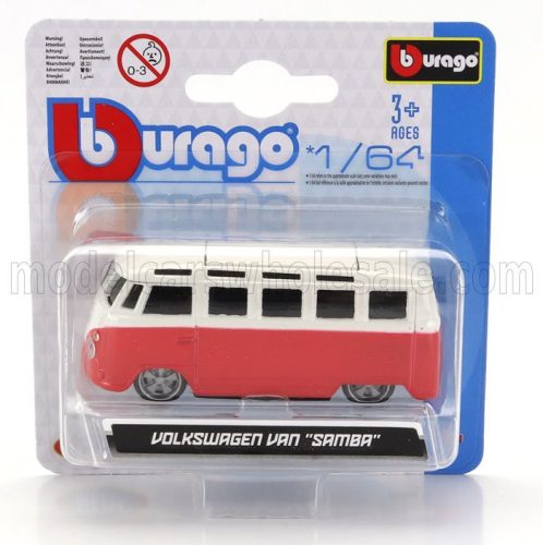 Burago - VOLKSWAGEN T1 SAMBA MINIBUS 1962 CUSTOM 1965 RED CREAM