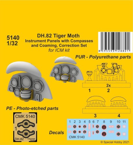 CMK - DH.82 Tiger Moth Instrument P. with Compasses and Coaming, Correction S.