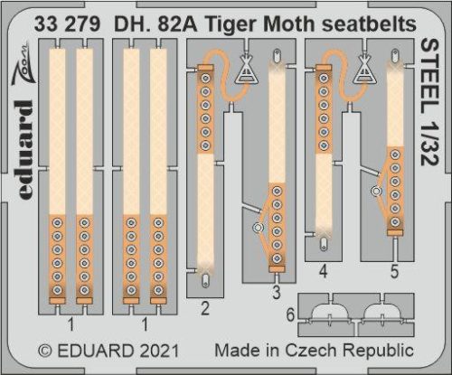 Eduard - DH. 82A Tiger Moth seatbelts STEEL 1/32 for ICM