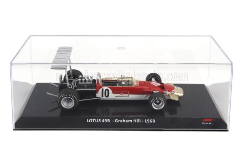 Edicola - LOTUS F1  TYPE 49B N 10 WORLD CHAMPION SEASON 1968 GRAHAM HILL - CON VETRINA - WITH SHOWCASE RED WHITE GOLD