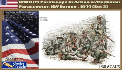 Gecko Models - 1/35 WWII US Paratroops in Action w/Cushman Parascooter NW Europe, 1944 (Set 3) - Gecko