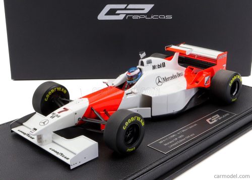 Gp-Replicas - Mclaren F1 Mp4/11 3.0L V10 Central Wing Marlboro Mercedes Team N 7 6Th Monaco Gp 1996 With Pilote Figure Mika Hakkinen - Con Vetrina - With Showcase Red White