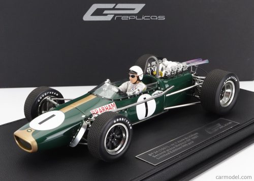 Gp-Replicas - Brabham F1 Bt24 Repco N 1 2Nd Mexico Gp (With Pilot Figure) 1967 Jack Brabham - Con Vetrina - With Showcase Green Gold