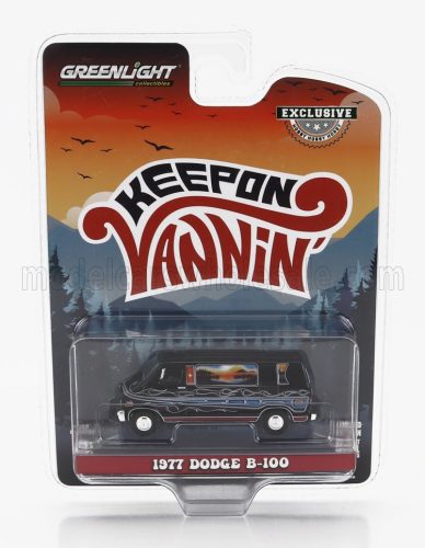 Greenlight - DODGE B-100 VAN MOUNTAIN SUNRISE DECORATION 1977 BLACK