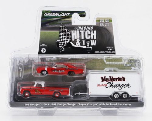 Greenlight - DODGE D-100 PICK-UP 1980 WITH TRAILER + SUPER CHARGER 1986 RED WHITE