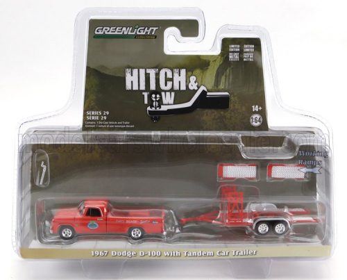 Greenlight - DODGE D-100 PICK-UP 1967 WITH TRAILER CAR TRANSPORTER ORANGE