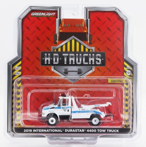 Greenlight - INTERNATIONAL DURASTAR 4400 TOW TRUCK CARRO ATTREZZI NYPD - WRECKER ROAD SERVICE 2019 WHITE BLUE