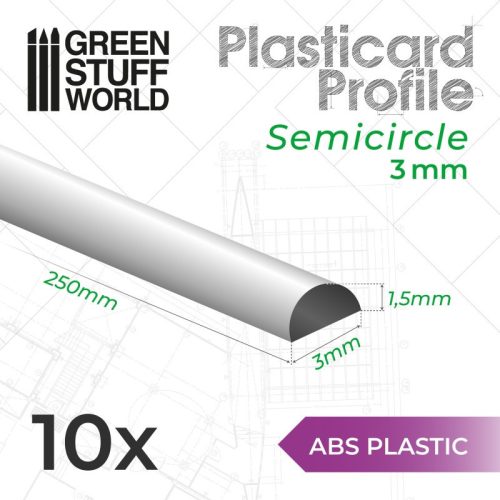 Green Stuff World - ABS Plasticard - Profile SEMICIRCLE 3 mm