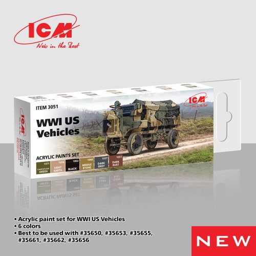 ICM - Acrylic Paint Set for WWI US military vehicles   6 x12 ml