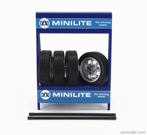 Ixo-Models - Accessories Cavalletto Supporto 4X Pneumatici Minilite - Metal Rack With 4X Tyres Black Silver