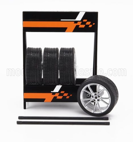 Ixo-Models - ACCESSORIES CAVALLETTO SUPPORTO 4X PNEUMATICI HYUNDAI - METAL RACK WITH 4X TYRES SILVER BLACK