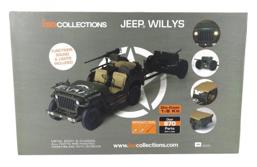 Ixo-Models - JEEP WILLYS USA ARMY WITH TRAILER 1941 - WITH LIGHT & SOUND EFFECTS MILITARY GREEN