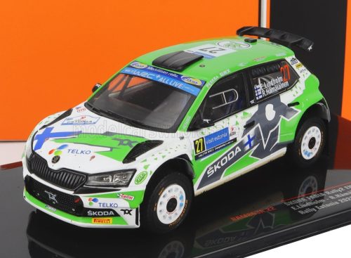 Ixo-Models - SKODA FABIA RALLY2 EVO N 27 RALLY ESTLAND 2022 E.LINDHOLM - R.HAMALAINEN GREEN WHITE GREY