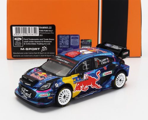 Ixo-Models - FORD ENGLAND PUMA RALLY1 RED BULL TEAM M-SPORT FORD WRT (night version) N 7 RALLY CENTRAL EUROPEAN 2023 PIERRE LOUIS LOUBET - BENJAMIN VEILLAS BLUE BLACK