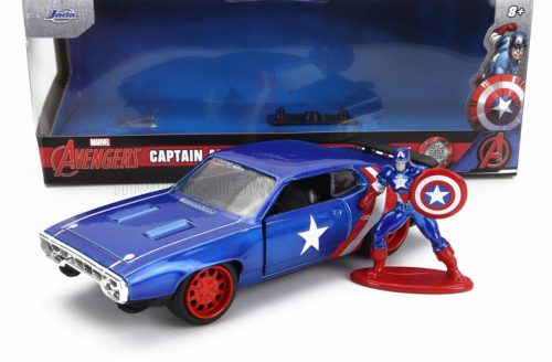 Jada - PLYMOUTH GTX WITH CAPTAIN AMERICA FIGURE 1972 BLUE RED WHITE